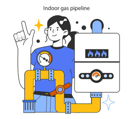 Indoor gas pipeline. Natural gas transportation stage. Natural resource