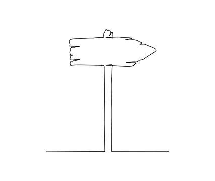 recommend clip art: Continuous one line drawing of road direction sign arrows. Textured wooden sign board hand drawn vector illustration.
