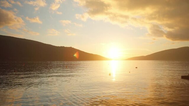 Sea view at sunset. Beautiful serene vmd on the evening sea in the bay