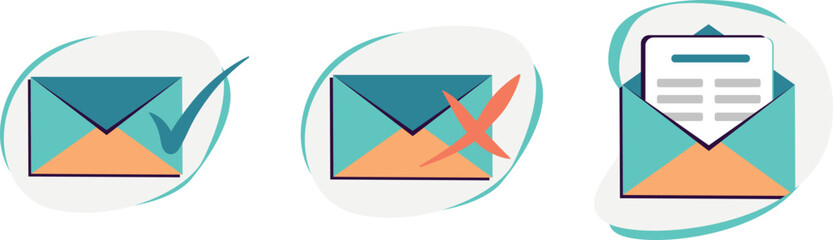 Images of a sent email, an unsent email, and an open email