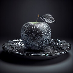 Monochromatic apple on plate, generative ai