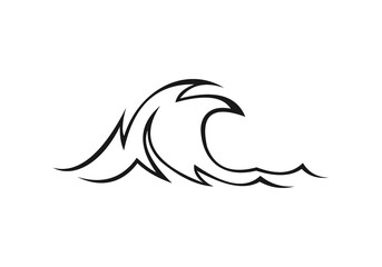 Obraz premium Ocean, Sea Waves Vector Illustration Flat Simple Lines, Icons, Symbols