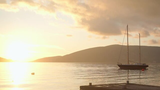Sea view at sunset. Beautiful serene vmd on the evening sea in the bay