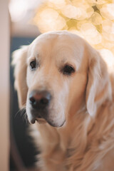 golden retriever at christmas at home with a Christmas tree