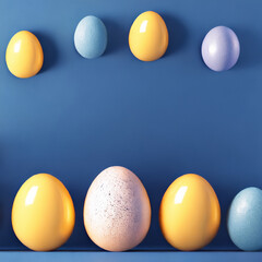 colorful easter eggs on a blue background, easter decoration, easter egg hunt