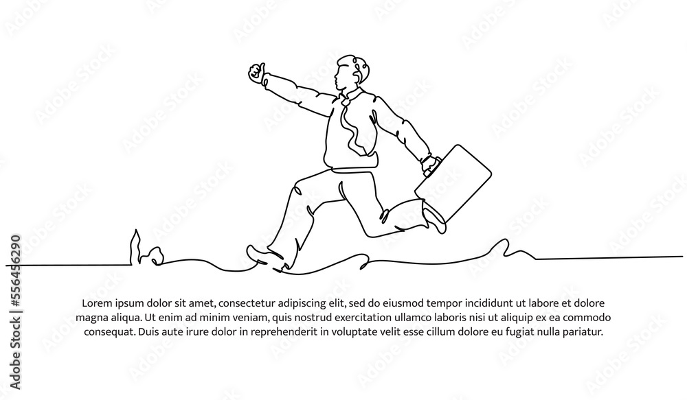 Poster continuous line design of running workers. late going to work design concept. decorative elements dr