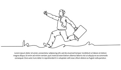 Continuous line design of running workers. Late going to work design concept. Decorative elements drawn on a white background.