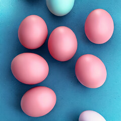 colorful easter eggs on a blue background, easter card, easter egg hunt