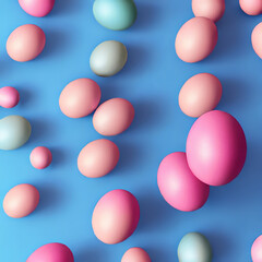 colorful easter eggs on a blue background, easter card, easter egg hunt