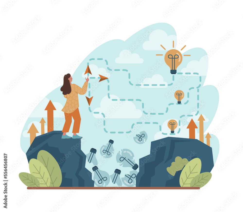 Poster challenge concept. character overcoming obstacles and hurdles