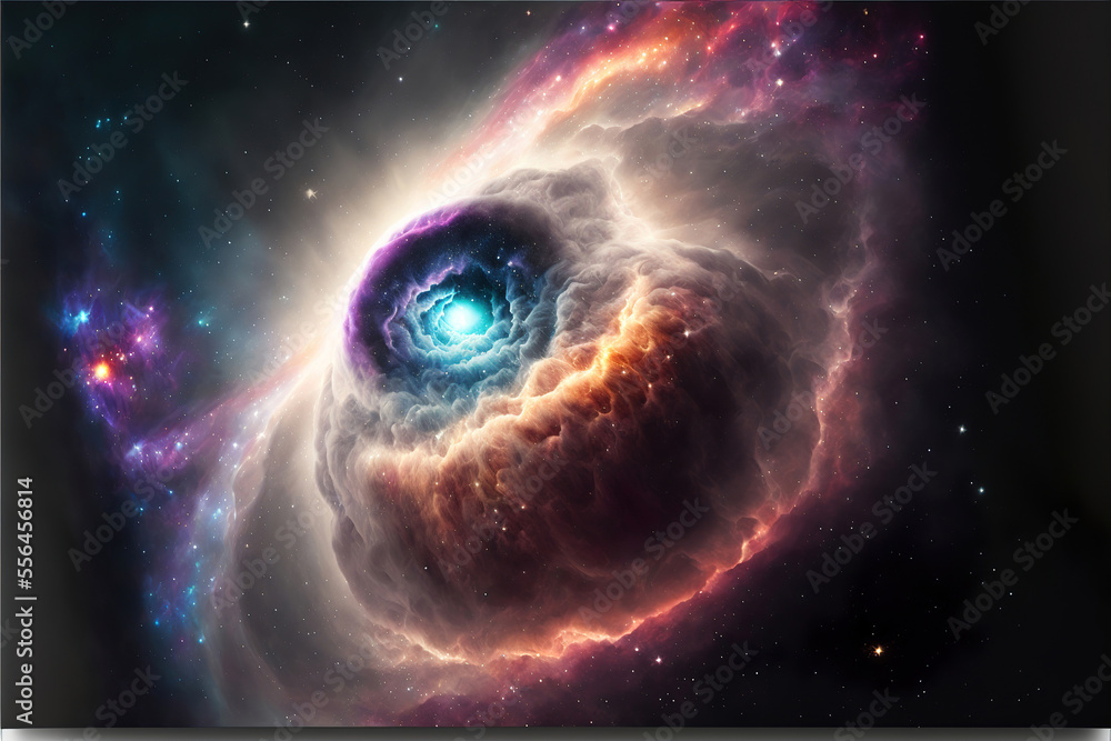 Wall mural beautiful colorful abstract supernova explosion nebula in space with stars, made with generative ai