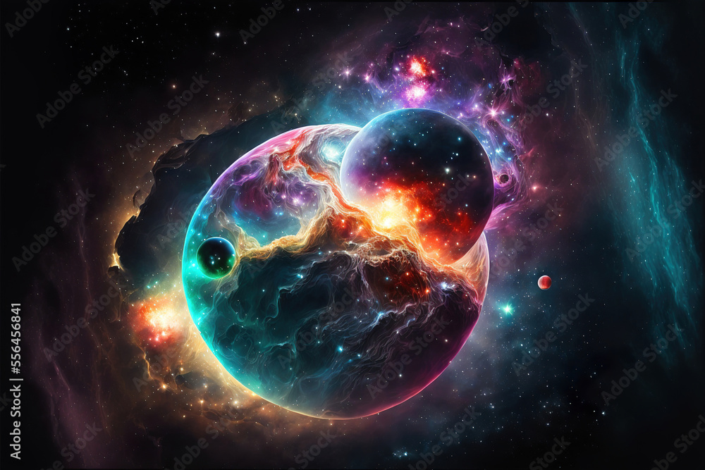 Poster beautiful colorful abstract supernova explosion nebula in space with stars, made with generative ai