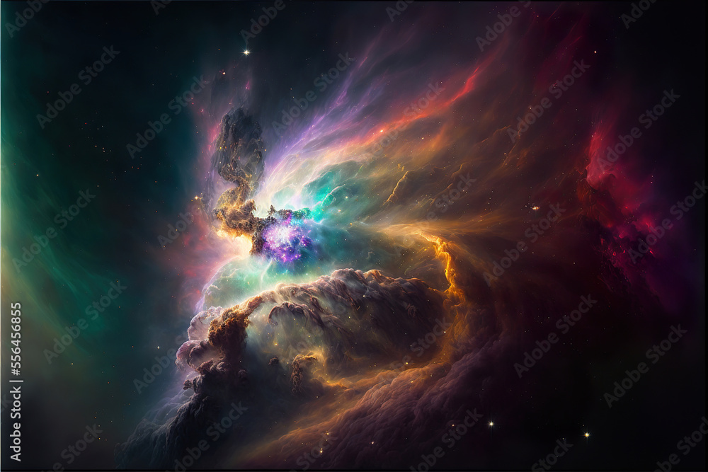 Sticker beautiful colorful abstract supernova explosion nebula in space with stars, made with generative ai