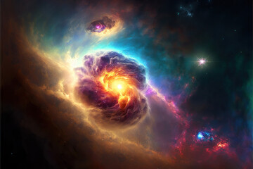 beautiful colorful abstract supernova explosion nebula in space with stars, made with generative ai