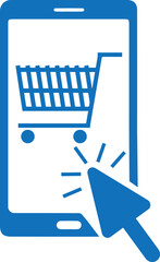 Click and collect order online icon, online order confirm icon blue vector