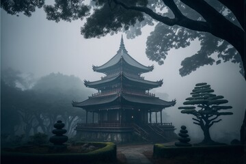 Obraz premium Heritage building shoot in misty fog