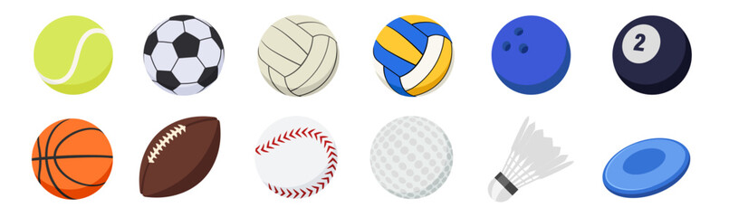 Sports balls minimal flat icon set. Cartoon style. - obrazy, fototapety, plakaty