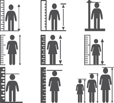 Human height icon set, height measurement icon set black vector