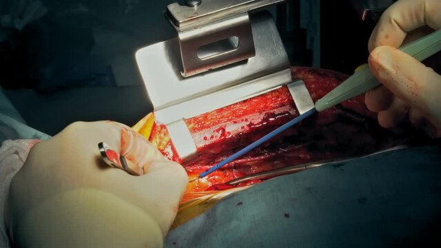 Open heart surgery due to malfunction of the heart valve, valve replacement is performed in the hospital operation room