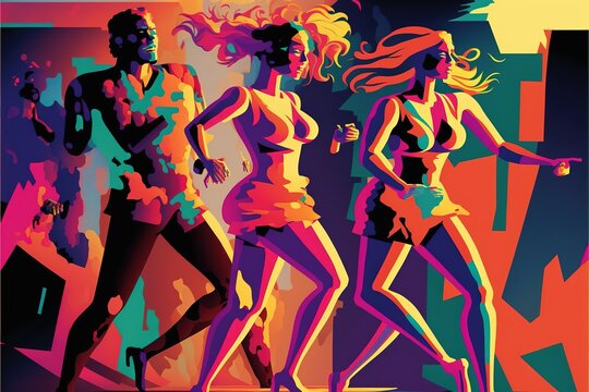 illustration about dancing people on colorful background, ai generated