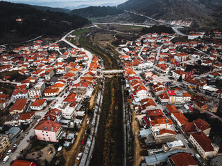 Aerial view of typical village in the north Greece . High quality photo