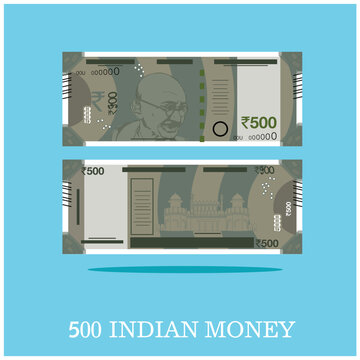 Indian Rupee Vector Illustration. New 500 rupee banknote. Flat style Indian five hundred rupees vector illustration. New Indian Currency