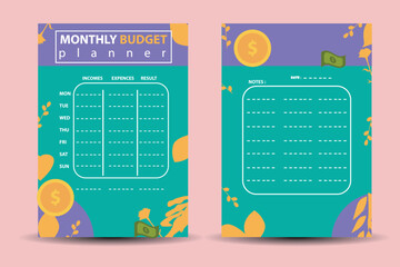 Modern design Vector planner pages templates. Daily, weekly, monthly, project, budget and meal planners with vector asset illustration for budget plan on eps 10 format