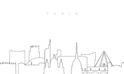 Obraz premium Outline Turin skyline. Trendy template with Turin buildings and landmarks in line style. Stock vector design.