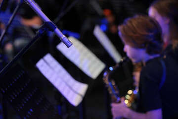 Microphone on the background of a jazz orchestra
