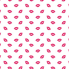 Lipstick kisses collection design isolated on white background. Woman's lip seamless pattern. Girl mouths close up with red lipstick makeup. Background for textile, wallpaper, covers, surface, print, 