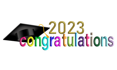 Graduation congratulations logo with graduation cap on white background Used for designing and decorating