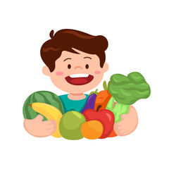 Children love eating vegetable cartoon illustration vector