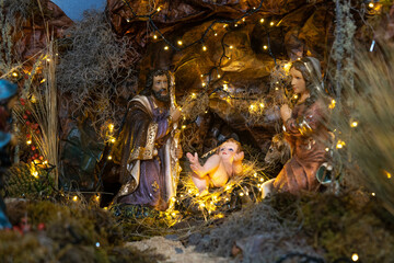 Christmas nativity scene with small figures