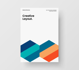 Multicolored geometric hexagons postcard layout. Amazing leaflet A4 design vector concept.