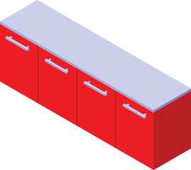 Red kitchen island icon isometric vector. Interior home. Window shiny