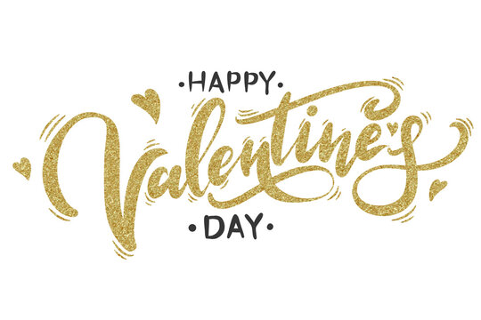 HAPPY VALENTINE lettering with golden ink