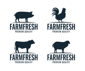 Set of farm animals logo design template. Farm logo template collection