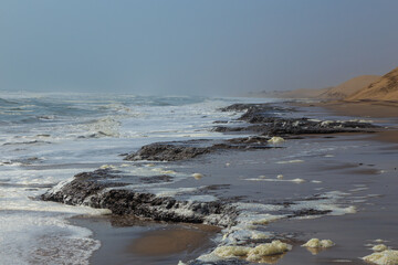 Rough waves of the Atlantic Ocean ,Walvis Bay. Swakopmund, Namibia.