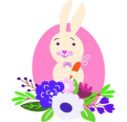 Easter bunny with eggs and flowers