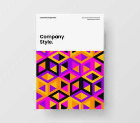 Clean leaflet A4 design vector concept. Colorful geometric pattern journal cover illustration.