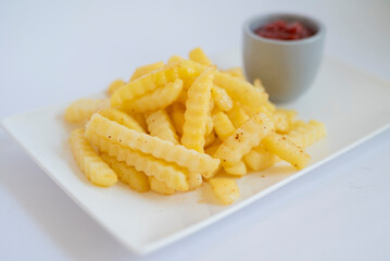 fried french fries with srus for restaurant menu on white background