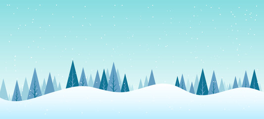 Winter mountains landscape with pine trees and snow. Vector illustration.