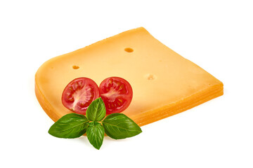 Hard Dutch gouda cheese, isolated on white background.