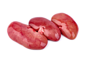 Raw pork kidneys, offals, isolated on white background. High resolution image.