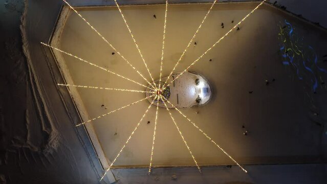 Christmas tree top view. New Year's mood. Drone Photo