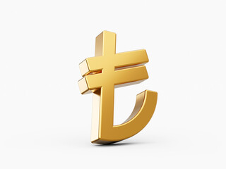 Fototapeta premium Gold Turkish Lira sign isolated on white background 3D illustration