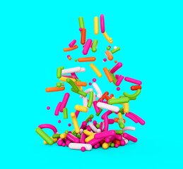 Colorful candy sprinkles pouring isolated on blue background 3d illustration © Hammad