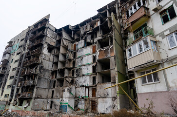destroyed and burned houses in the city Russia Ukraine war