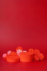 Mock up podium stage or pedestal and hearts symbol love. Decorations to Valentines day for your products