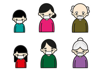 マスク姿の三世代家族セット